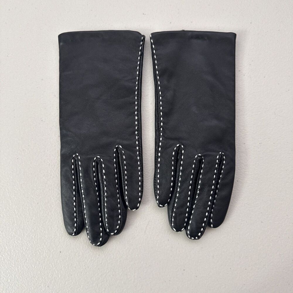 Preston And York Black Leather Gloves Women’s Size Small Contrasting Stitch